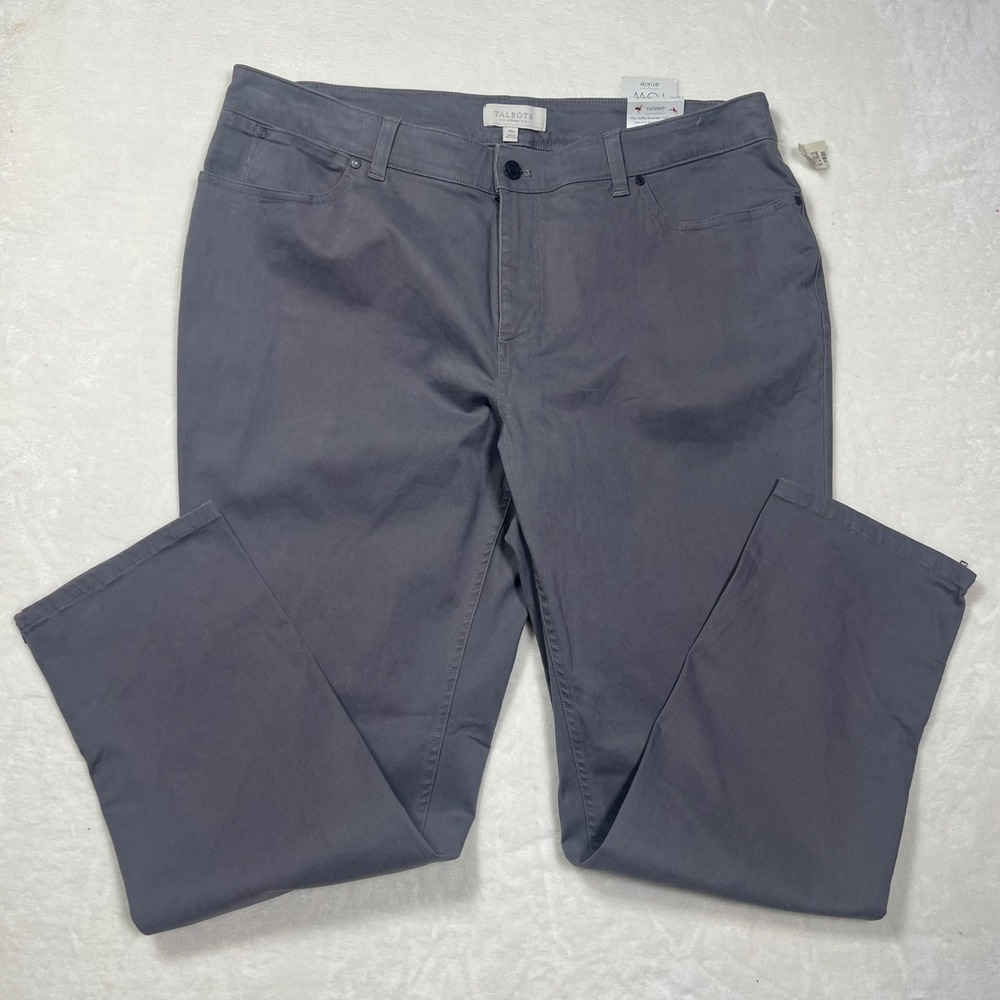 Talbots Woman Simply Flattering 5 Pocket Grey Sateen Ankle Pants 16W Side Zip